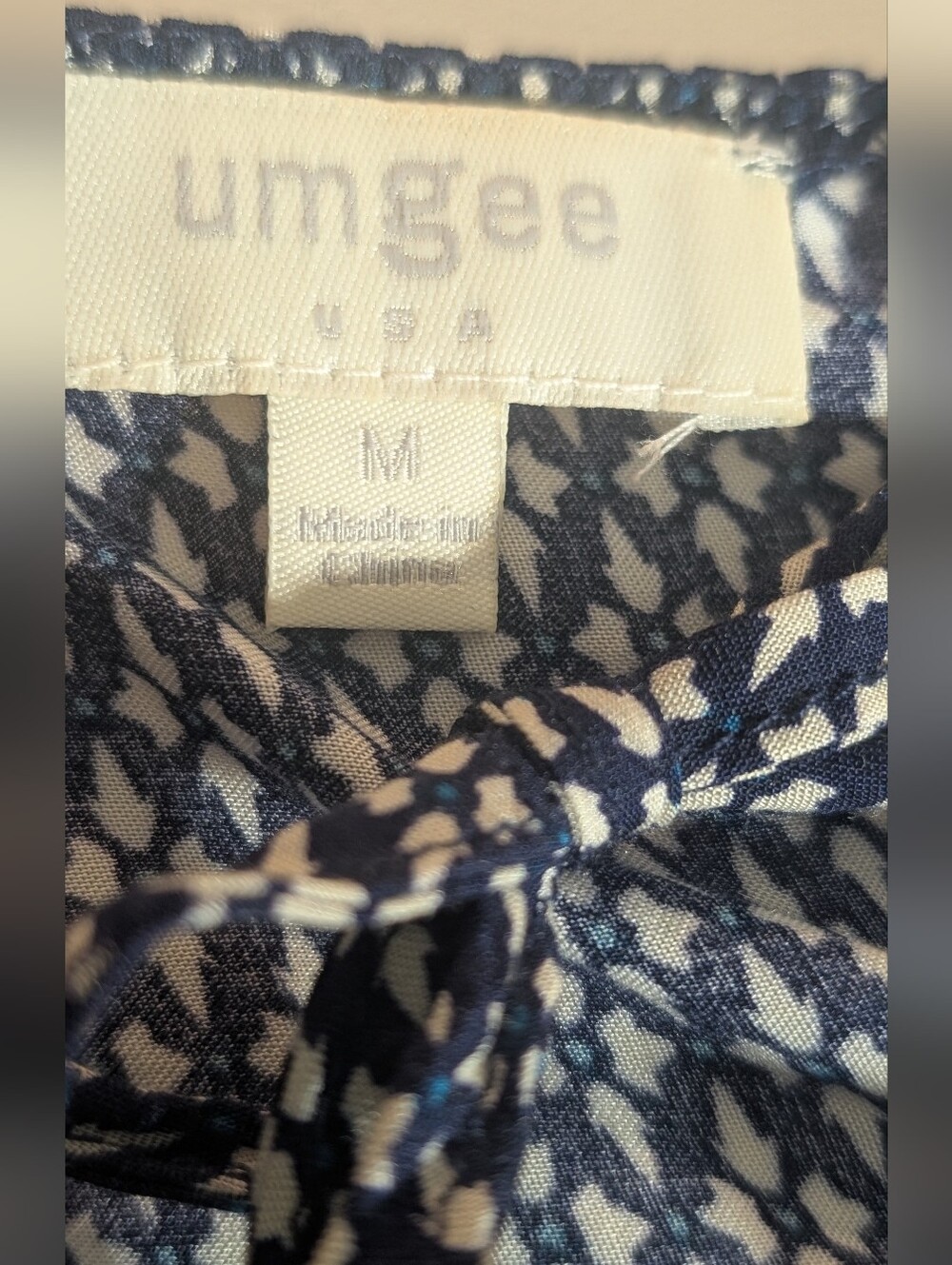Umgee Navy Printed Boho Front - Tie Long Sleeve Dress Size M - Picture 5 of 8